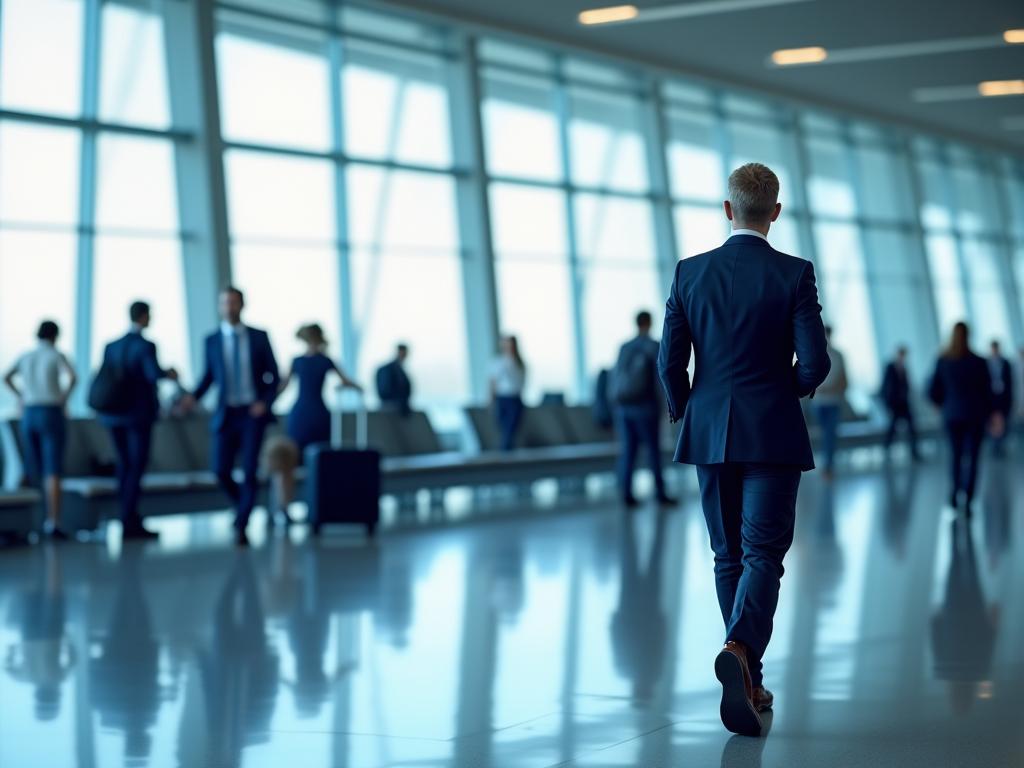 Business executives in modern airport terminal